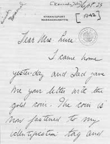 JFK thanks Clare Booth Luce for good-luck coin