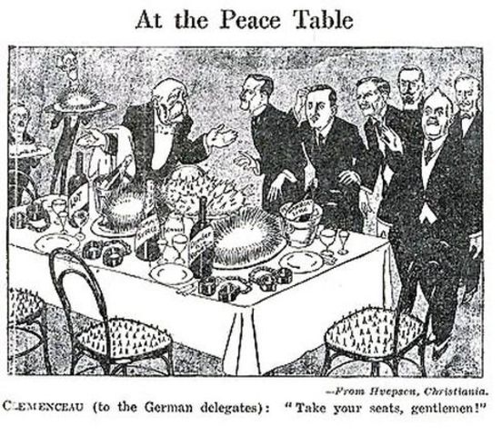 Signing of the Treaty of Versailles establishing the peace at the end of WWI