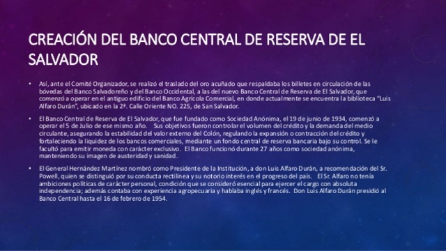 CREACION DEL BANCO CENTRAL