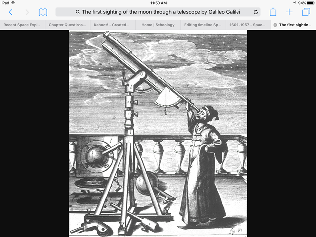 First spotting of the moon through a telescope