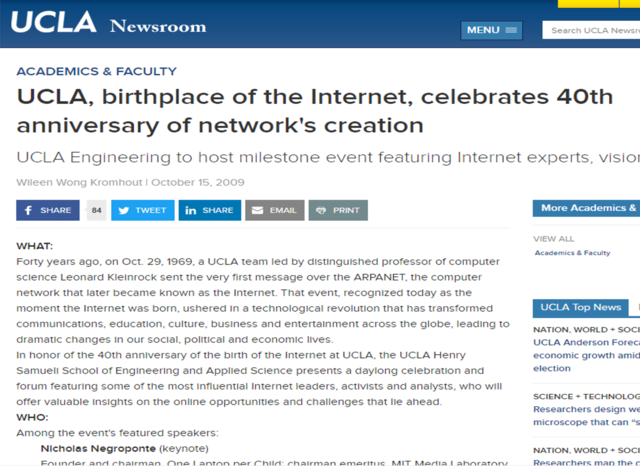 Computers at Stanford and UCLA connected for the first time