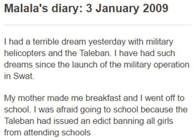 Diary of a Pakistani Schoolgirl: Malala Yousafzai