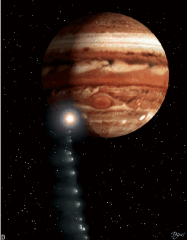 Comet Shoemaker Levy crashes into Jupiter