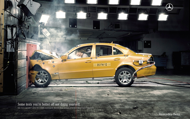 Crash testing program . Mercedes started to safety test all their cars before putting them into production