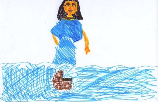 moses bliver sat i nilen i en siv kurv