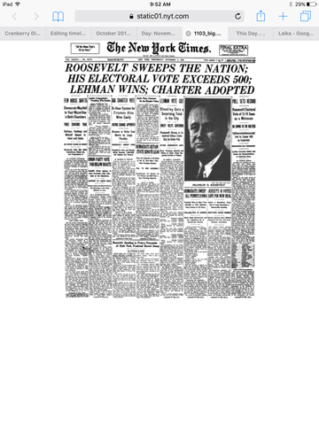 President Franklin D Roosevelt re-elected in a landslide vote