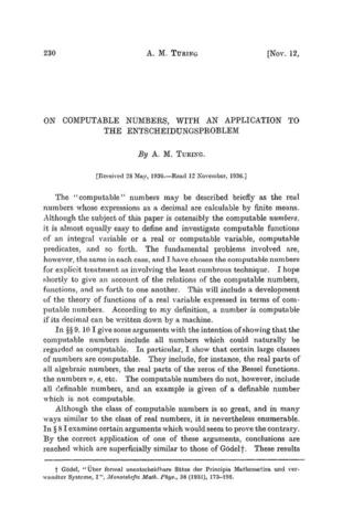 Published "On Computable Numbers, with an Application to the Entscheidungsproblem"