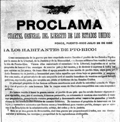 El general Miles proclama la "liberación" de Puerto Rico.