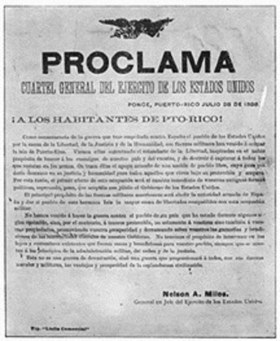 El general Miles proclama la "liberación" de Puerto Rico.