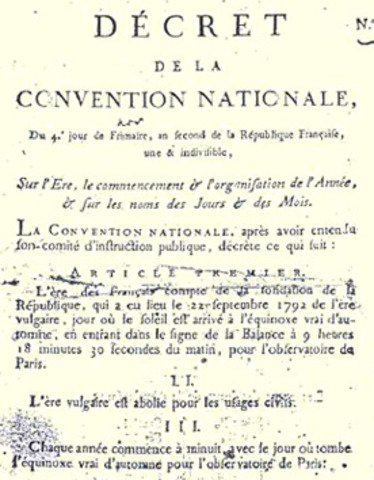 Calendrier républicain décrété
