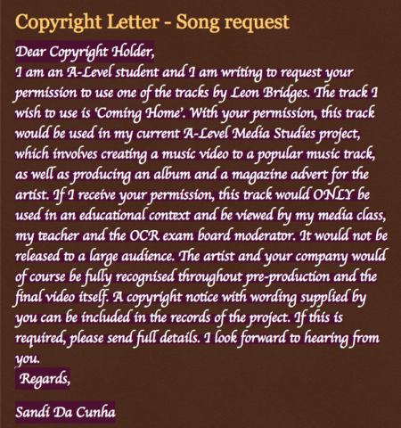 Copyright Letter - Leon Bridges