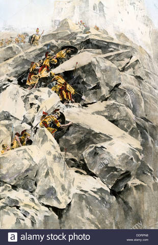 Alexander  and his troops cross the Hindu Kush into northern India