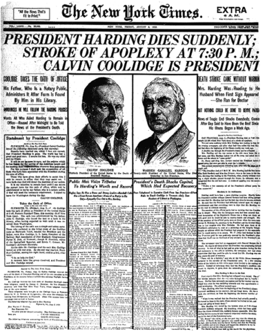 Harding Dies In Office