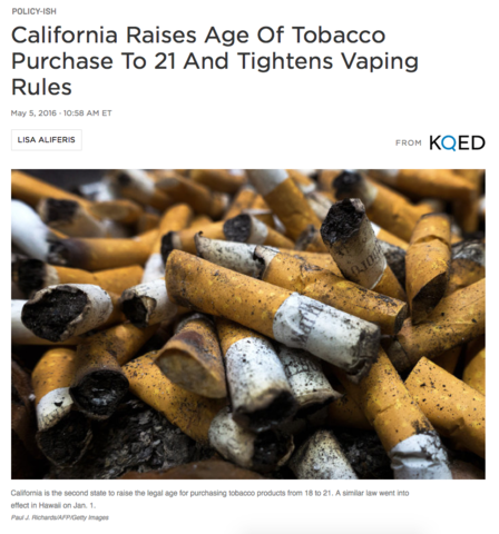 California Becomes Second State to Raise Tobacco Laws