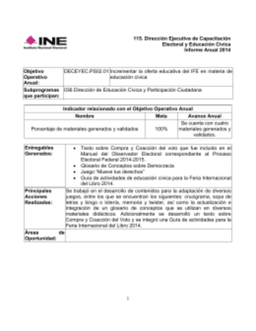 Informe sobre la primera etapa de capacitación.