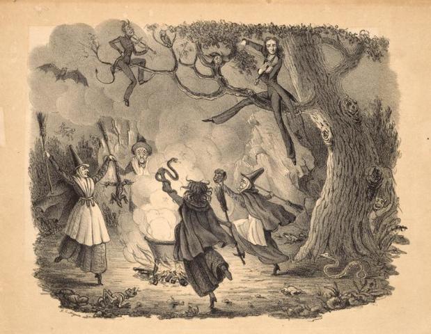Reverend Parris finds the girls dancing in the woods