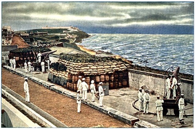 Ocurre un intercambio de disparos entre el castillo de San Cristobal y el buque USS Yale