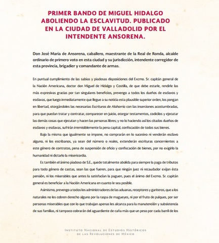 Bando de Hidalgo. Abolición de la Esclavitud