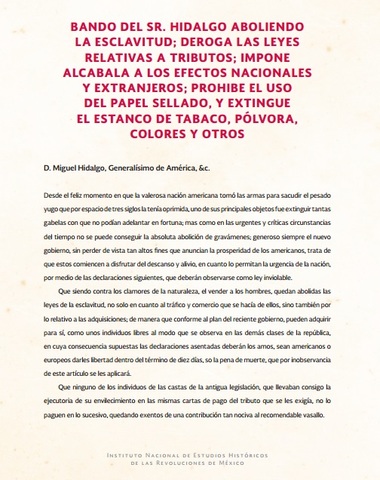 Bando de Hidalgo aboliendo la esclavitud.