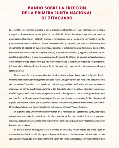 Primera Junta Nacional de Zitácuaro. Agosto 21, 1811.