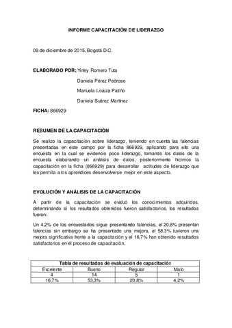 Informe sobre la segunda etapa de capacitación