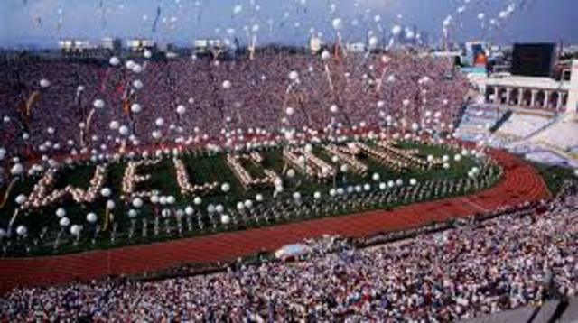 The opening ceremony of the Los Angeles Olympic Games is held.