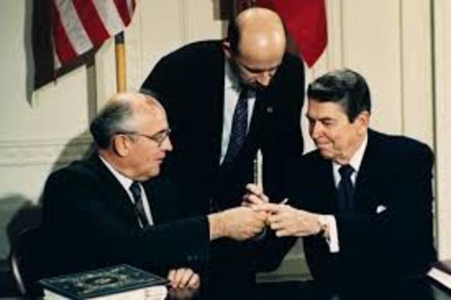 Reagan and Gorbachev sign INF was the the first arms-control agreement to reduce the superpowers' nuclear weapons.