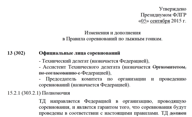 Изменения и дополнения в Правила соревнований по лыжным гонкам