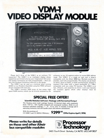Video display module     March,1976