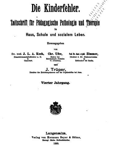 Creation of “Zeitschrift für Kinderfurschung" (Journal for Child Studies)