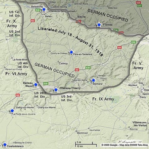 The Battle of Chateau-Thierry took place on the Marne river less than 50 miles away from parris.