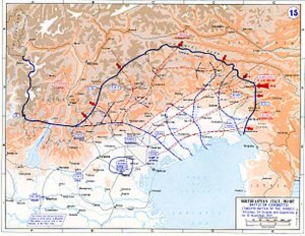 Central Powers scored a major victory against the Italy at Caporetto,1917 -Austria-Hungary and Germany defeat Italian forces at Caporetto