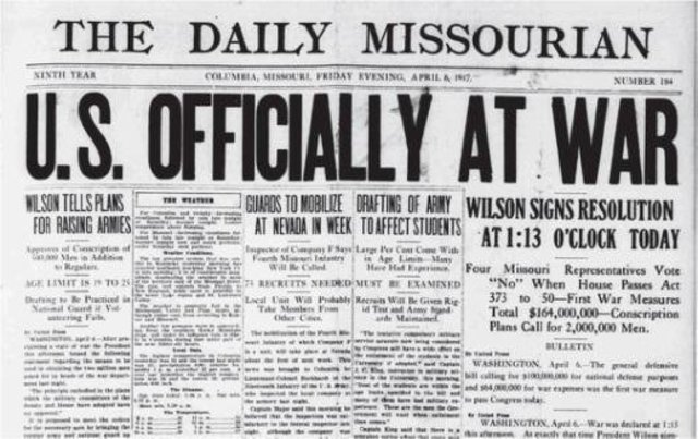 President Wilson asked congress to declare war, congress approved
