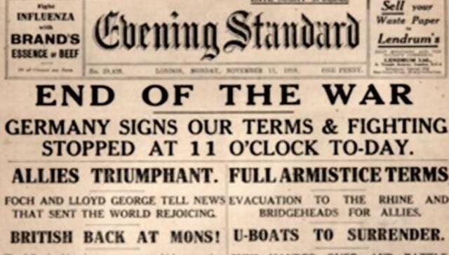 The armistice took affect at 11 am November eleventh ending the most destructive war in history