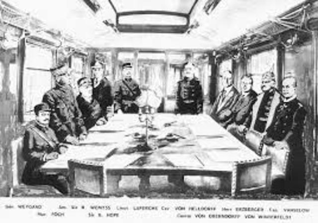 German leaders decided to seek an armistice. The armistice took effect and the war ended.