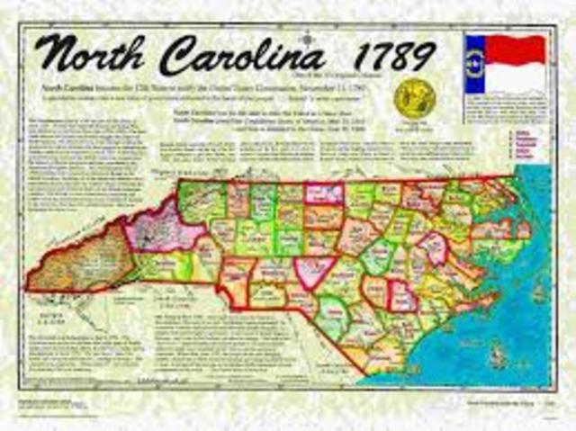 1789: north Carolina becomes the 12th  state in the United States.