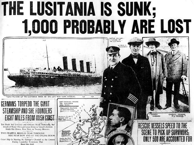 On May 7th, 1915, U-boats sank a British Passenger liner, the Lusitania