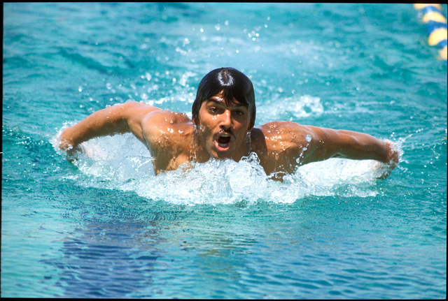 Mark Spitz swims the butterfly and wins gold at the 1972 Olympics in Munich, West Germany