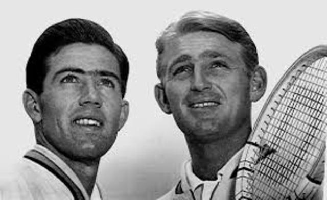 Teenagers Lew Hoad and Ken Rosewall leading Australia to victory against the United States in the Davis Cup Final at Kooyong in Melbourne.