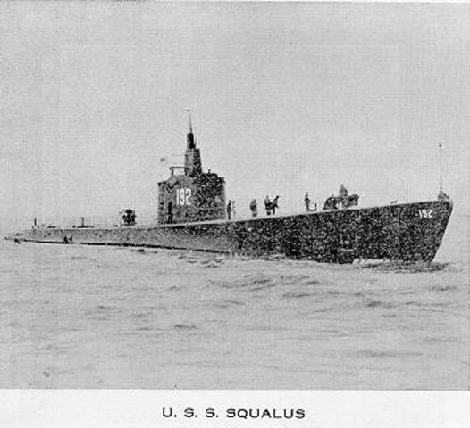 USS Squalus submarine sunk near Portsmouth; 26 killed