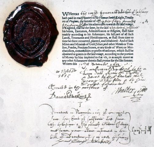 King James I granted a charter to a new venture,