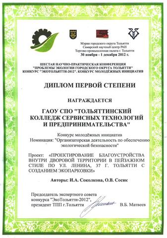 Подготовка проекта для участия в  конкурсе экологических работ и проектов "ЭКОТольятти"