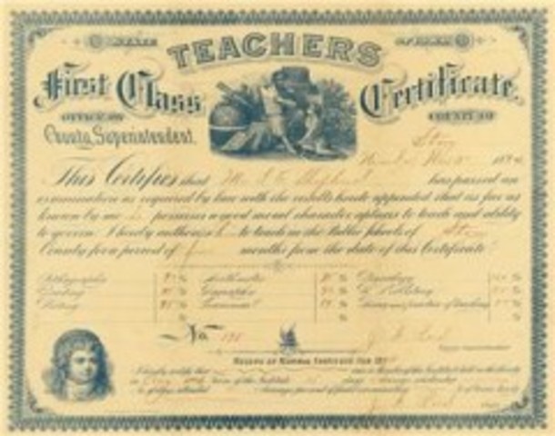 1894, Joseph William Knipe, preparaba para ejercer el Magisterio el Certificated  Teachers Examination. Publico The Scoolmaster e impartió clase a seis (6) estudiantes.