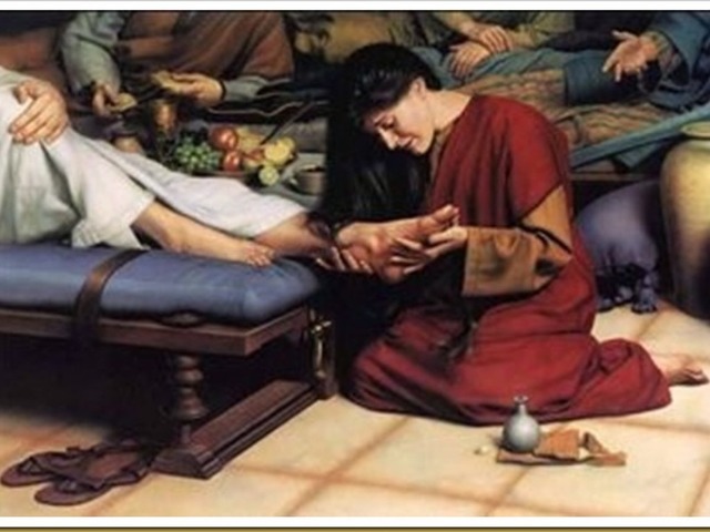 Maria profuma con spezie i piedi di Gesù