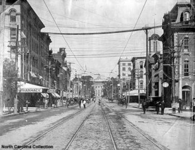 The capital of North Carolina is moved to Raleigh.