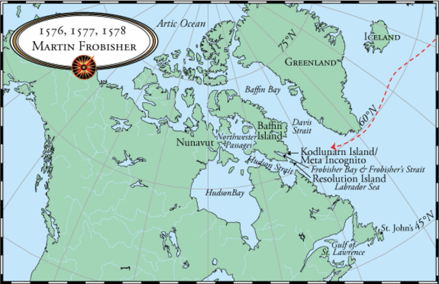 Frobisher discovers northwest passage, Frobisher Strait.