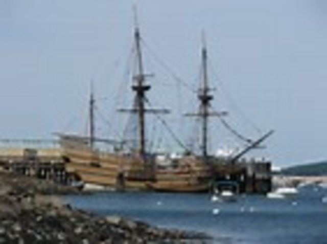 The Mayflower lands at Plymouth Rock