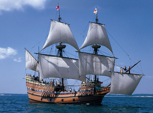 the Mayflower lands at playmouth Rock, Massachusetts