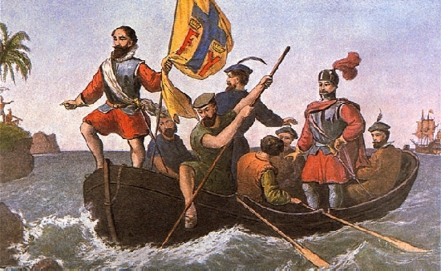 Christopher Columbus reaches the amercians