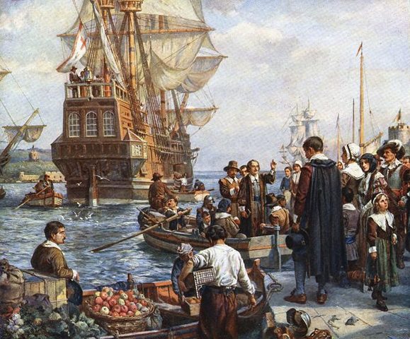 1620 The Mayflower lands at Plymouth Rock, Massachusetts